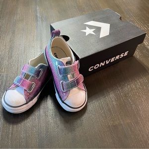 Converse Glitter Rainbow Velcro Shoes toddler girls 7 with box